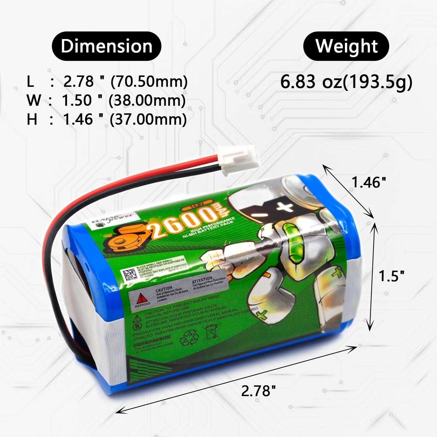 (2-Pack) 14.8V 2600mAh Li-ion Battery Replacement for Shark Ion R75 RV761 RV850C RV1000S UR1000SR RV101AE AV752 AV911S AV970 2-Prong Connector Robots