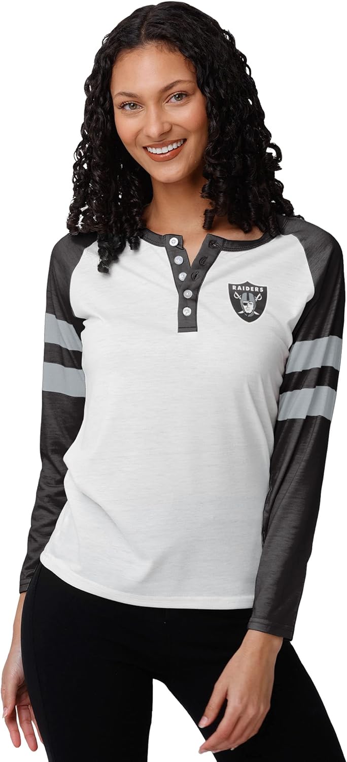 FOCO womens Nfl Team Logo Ladies Fashion Long Sleeve Henley Shirt, Big Logo, Large US