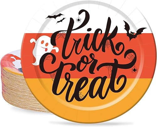 Whaline 40 platos de papel de Halloween, platos desechables de dulce o truco, maíz, fantasma, murciélagos, platos para fiesta de Halloween,