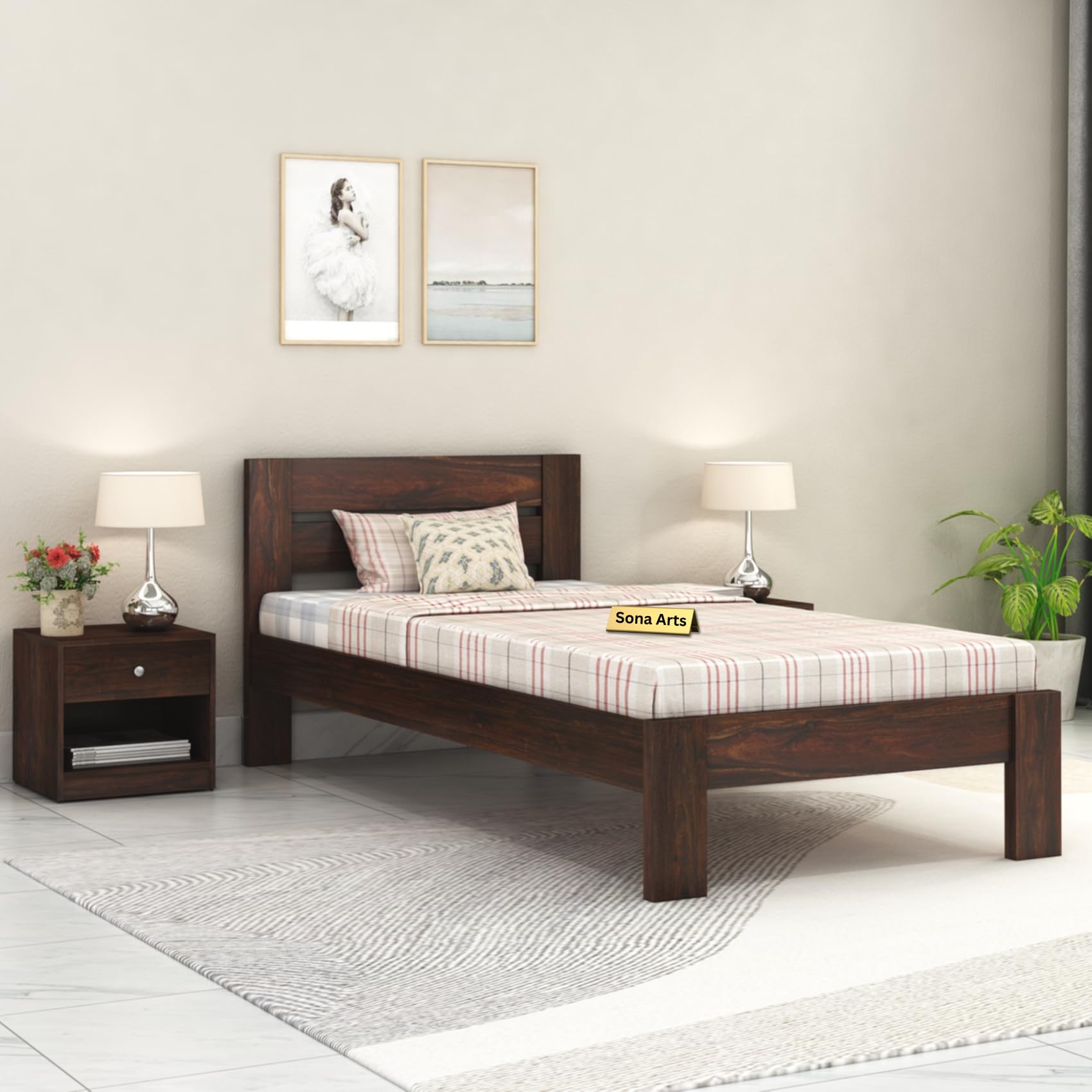 SONA ART & CRAFTS Solid Sheesham Wood Single Bed Without Storage for Bedroom Solid Wood Single Size Cot Palang Wooden Hostel Bed Cot Living Room Furniture (SAC-SB-17), Walnut Finish-image-40