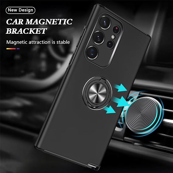 Privacy Screen Case for Samsung Galaxy S23 Ultra 5G Black Mobile Phone Case with Anti-Spying Tempered Glass Screen Protector with Ring Holder Shockproof Scratch-Resistant Durable Protective