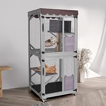 Akinerri Catio Outdoor-Katzengehege Katzenhaus mit R dern verbesserter Katzenkratzbaum Ruhebox wasserdichtes Dach f r Terrasse Garten grau 80 cm L x 80 cm B x 180 cm H