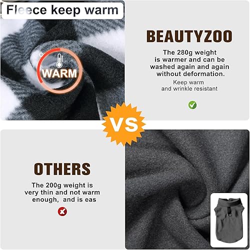 Miniatura 6 de BEAUTYZOO Suéter de forro polar para perros pequeños, chaqueta de invierno, con anillo en D, accesorio de correa para cachorros de razas medianas de