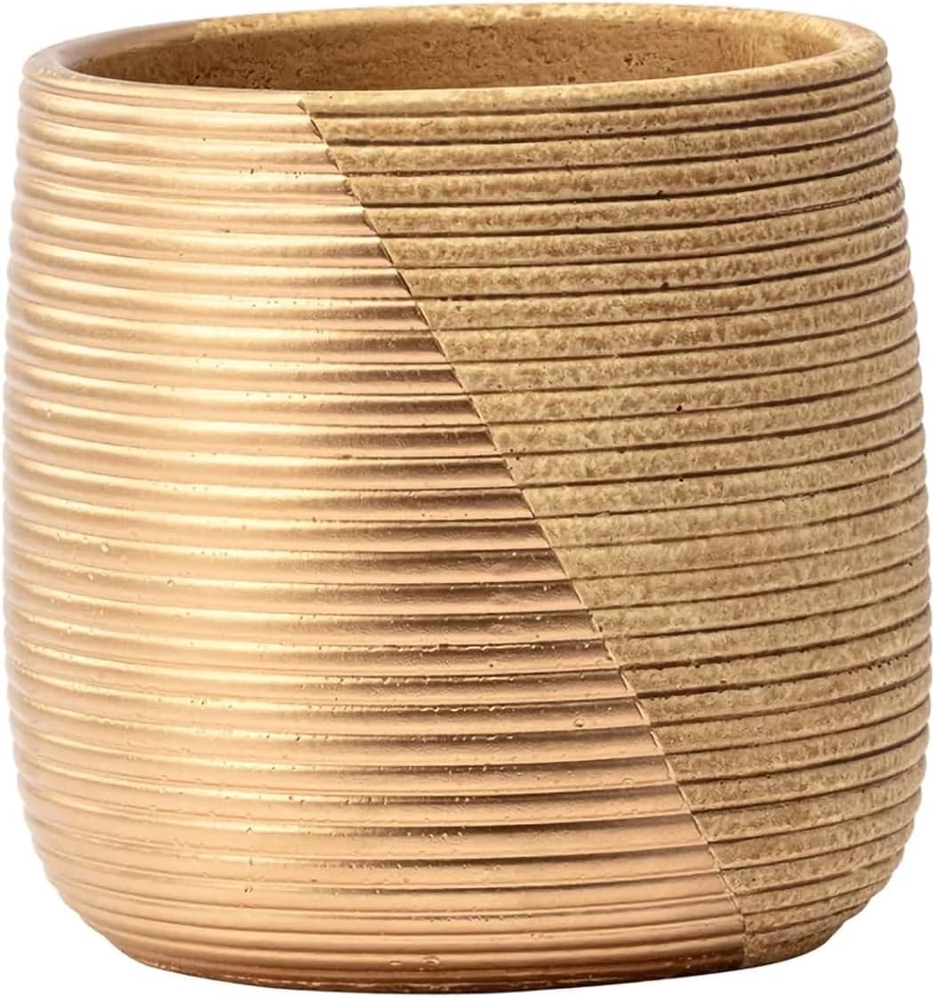 Napco Large Ribbed Two Toned Gold 6 x 5.5 Ceramic Standing Planter Flower Pot, 22468