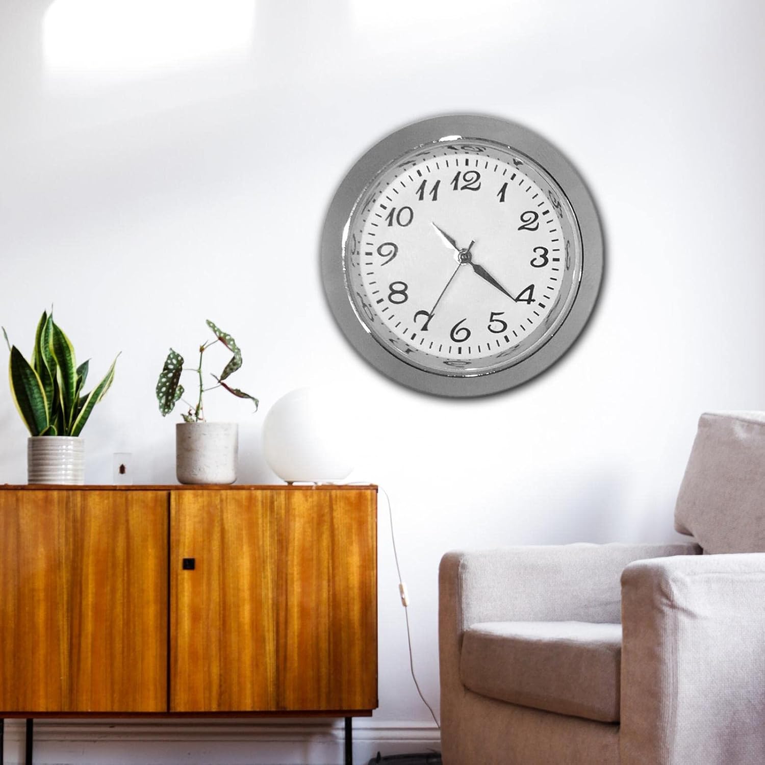 Round Clock Insert Clock Face with Arabic Numerals Fit Diameter 1-3/8 Inch (35 Mm) Hole for Office Clock Repair DIY, Argent