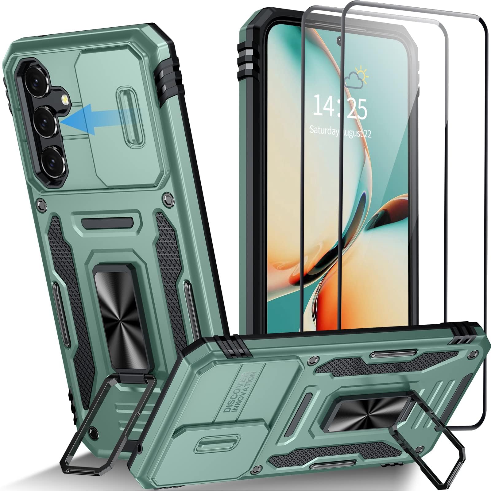 Oneagle for Samsung Galaxy A54 5G Case with Screen Protector(2Pcs),Galaxy A54 5G Case with [Slide Camera Cover ] +[360° Rotatable Metal Kickstand] Military Grade Heavy Duty Shockproof Protective Cover