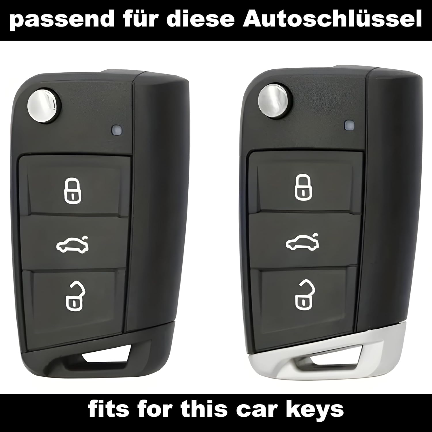 FOAMO Чехол для автомобильных ключей, совместимый с VW Golf 7, SEAT, Skoda; из ТПУ; защитный чехол для автомобильных ключей; цвет: черный, серебристый