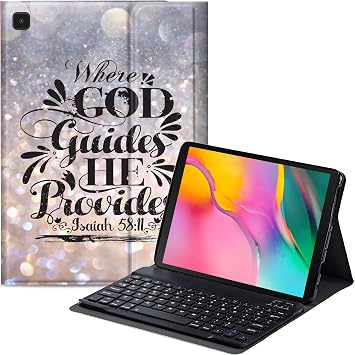 Keyboard Case for Samsung Galaxy Tab A 10.1" 2019 SM-T510/T515/T517, Slim Leather Cover with Detachable Bluetooth Keyboard & Protective Cover for Galaxy Tab A 10.1, Bible Glitter Sparkle