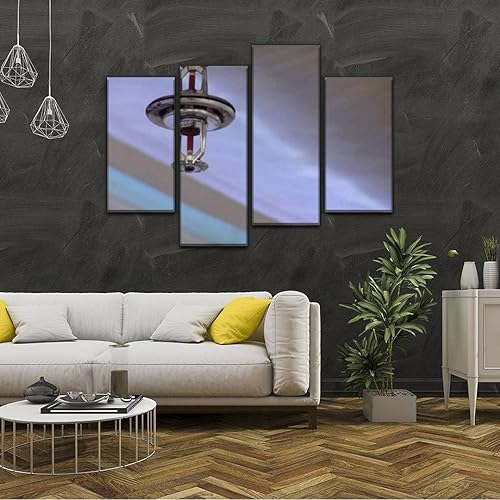 Miniatura 2 de IGOONE 4 paneles de pinturas en lienzo  Aspersor de fuego instalado en lámina de acero inoxidable reflectante en techo alto  Arte de pared moderno