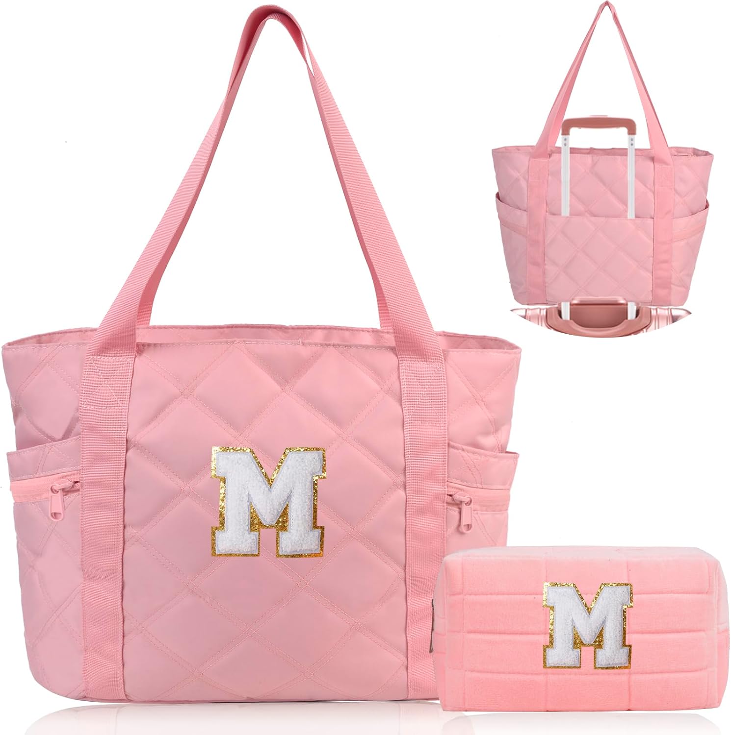 Initial Travel Bag - Duffel with Makeup Pouch, Weekender Overnight Tote, Gym Yoga Bag, Birthday Gift