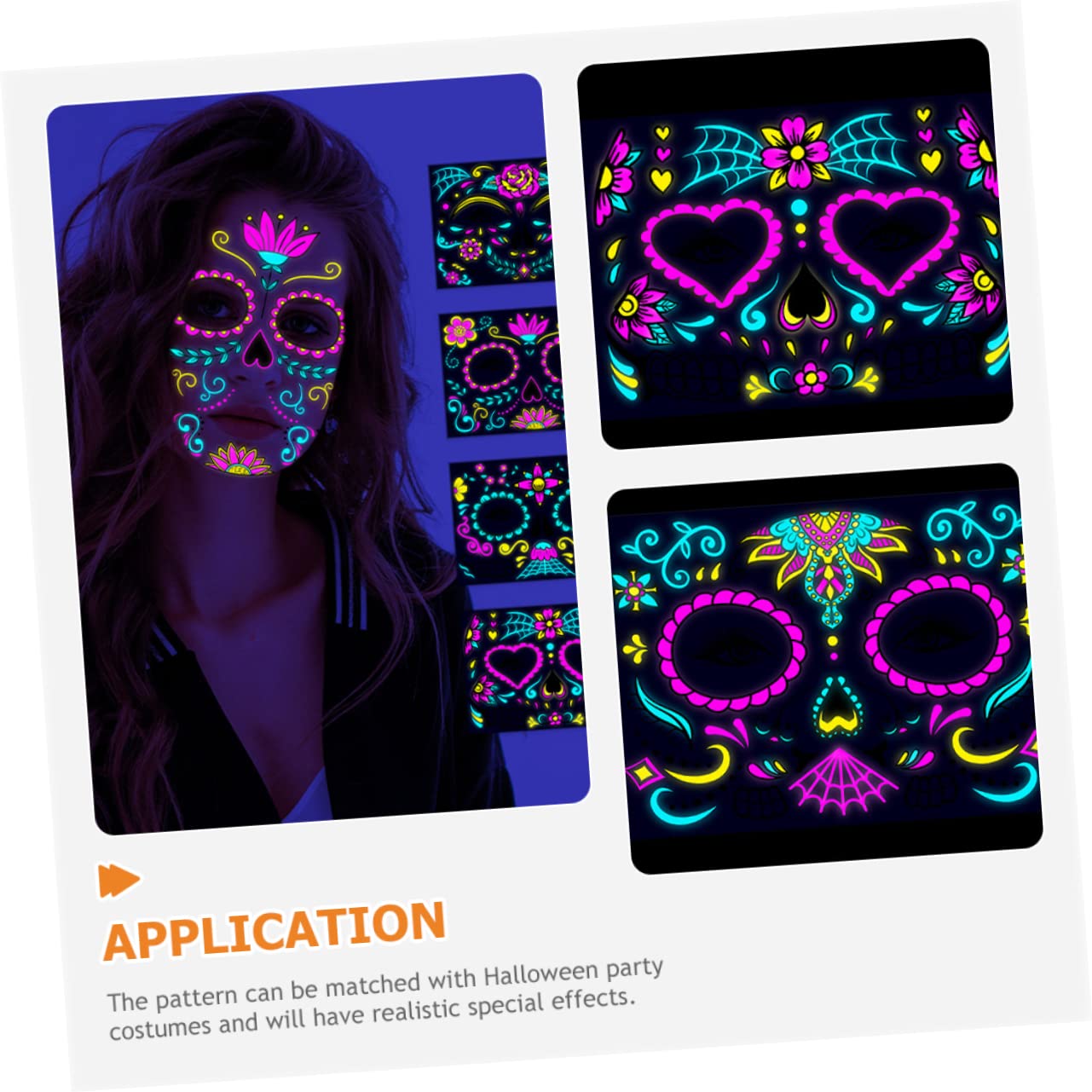Angoily 32blätter Halloween Tattoos Aufkleber Fluoreszierende Gesichtstatoos Für Erwachsene Temporäre Körperaufkleber Für Kostüme Und Partys Und Hautfreundlich