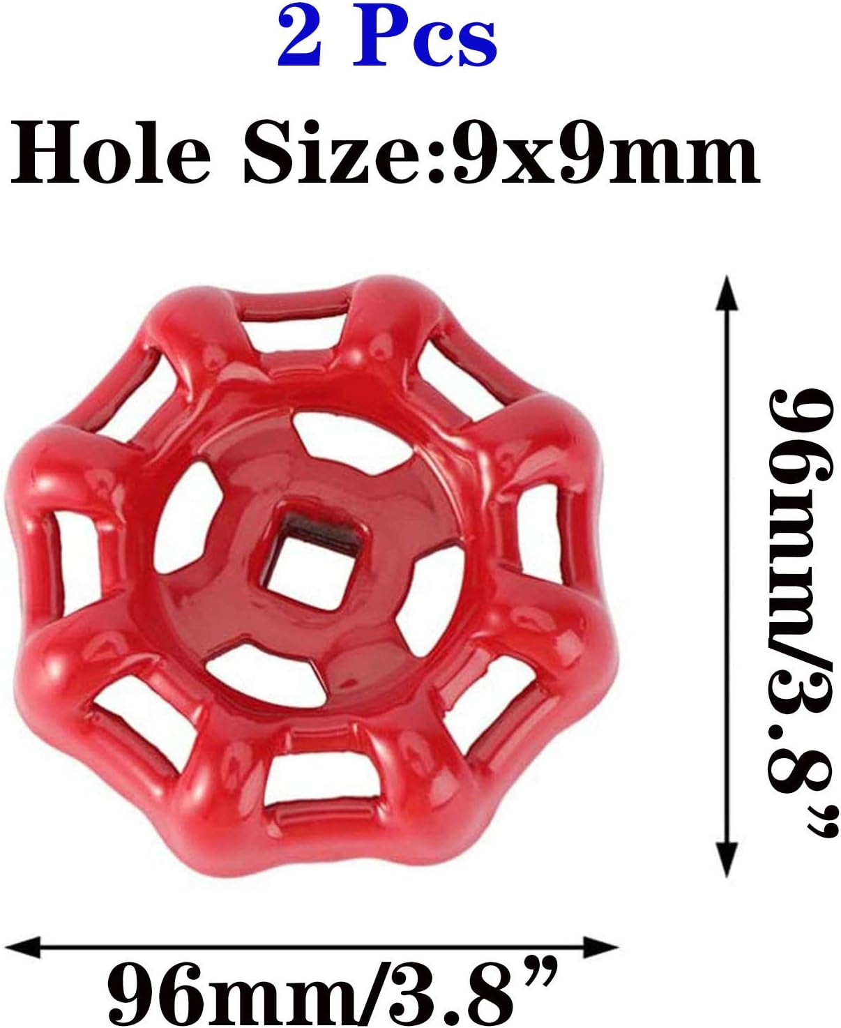 2Pcs 96mm/3.8" Metal Outside Faucet Replacement Valve Handle - Round Wheel, Red, 9x9mm Hole