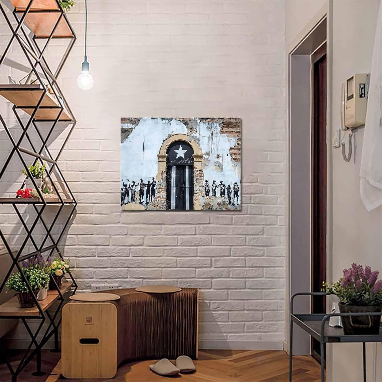 T&H XHome Bathroom Wall Art Decor Canvas Oil Painting Puerto Rico Flag Rustic Door Wall Pattern Modern Artwork Picture Prints Frame for Nursery Office Living Room Bedroom 12x16