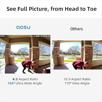 aosu Wireless Doorbell Camera, Battery-Powered Video Doorbell with aosuBase Mini, 2K Resolution, Local Storage, 2.4GHz WiFi, 180-Day Battery Life, AI Detection, Work with Alexa & Google Assistant