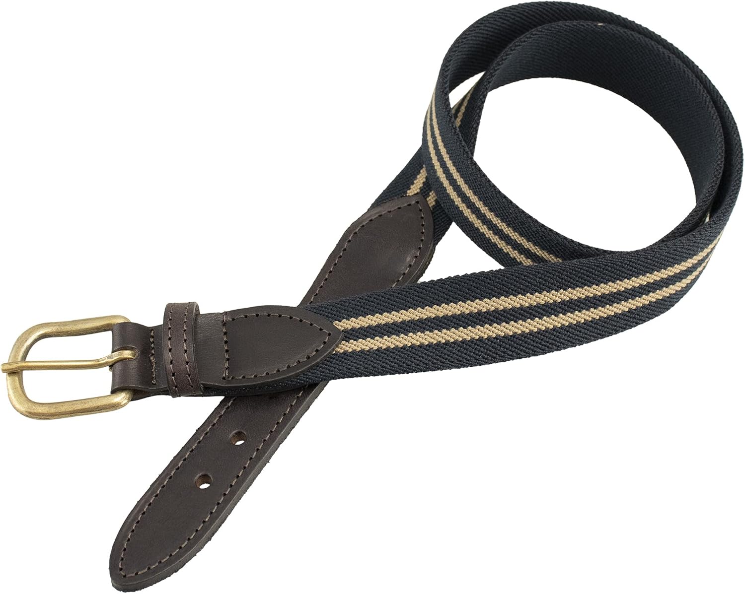 Thomas Bates Stanford Elastic Stretch Fabric Leather Tab Belt with Antique Finish Brass Buckle