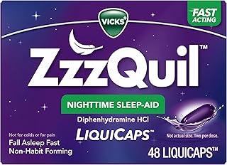ZzzQuil, Nighttime Sleep Aid LiquiCaps, 25 mg Diphenhydramine HCl, No.1 Sleep-Aid Brand, Non-Habit Forming, Fall Asleep Fast, 48 Count