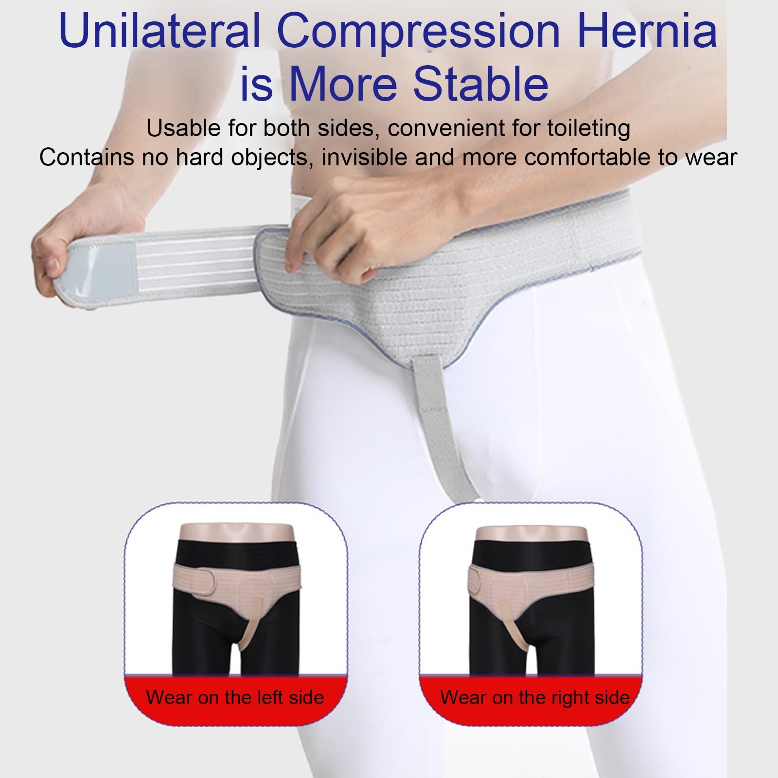 Cintura per Ernia Inguinale per Uomo, Mutande per Ernia Inguinale Uomo e Donna, Tutore Inguine Regolabile per Lato Sinistro o Destro(Gray,Medium)