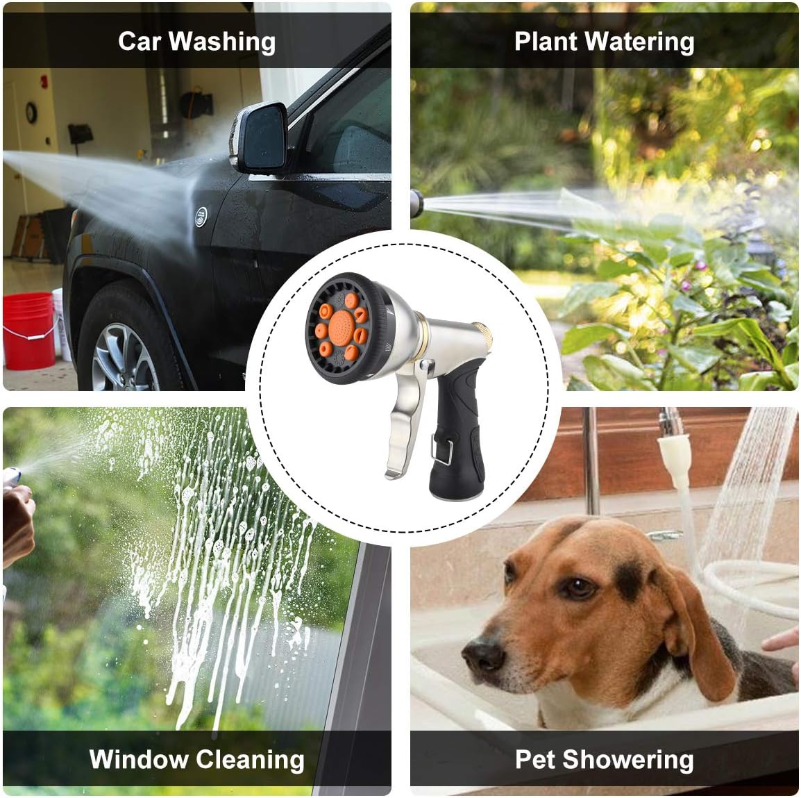 Hose Nozzle Garden Hose Nozzle Heavy Duty Metal Hose Spray Nozzle with 9 Adjustable Patterns Front Trigger Hose Sprayer Water Hose Nozzle for Cleaning, Watering Garden, Washing Cars, Bathing Pets
