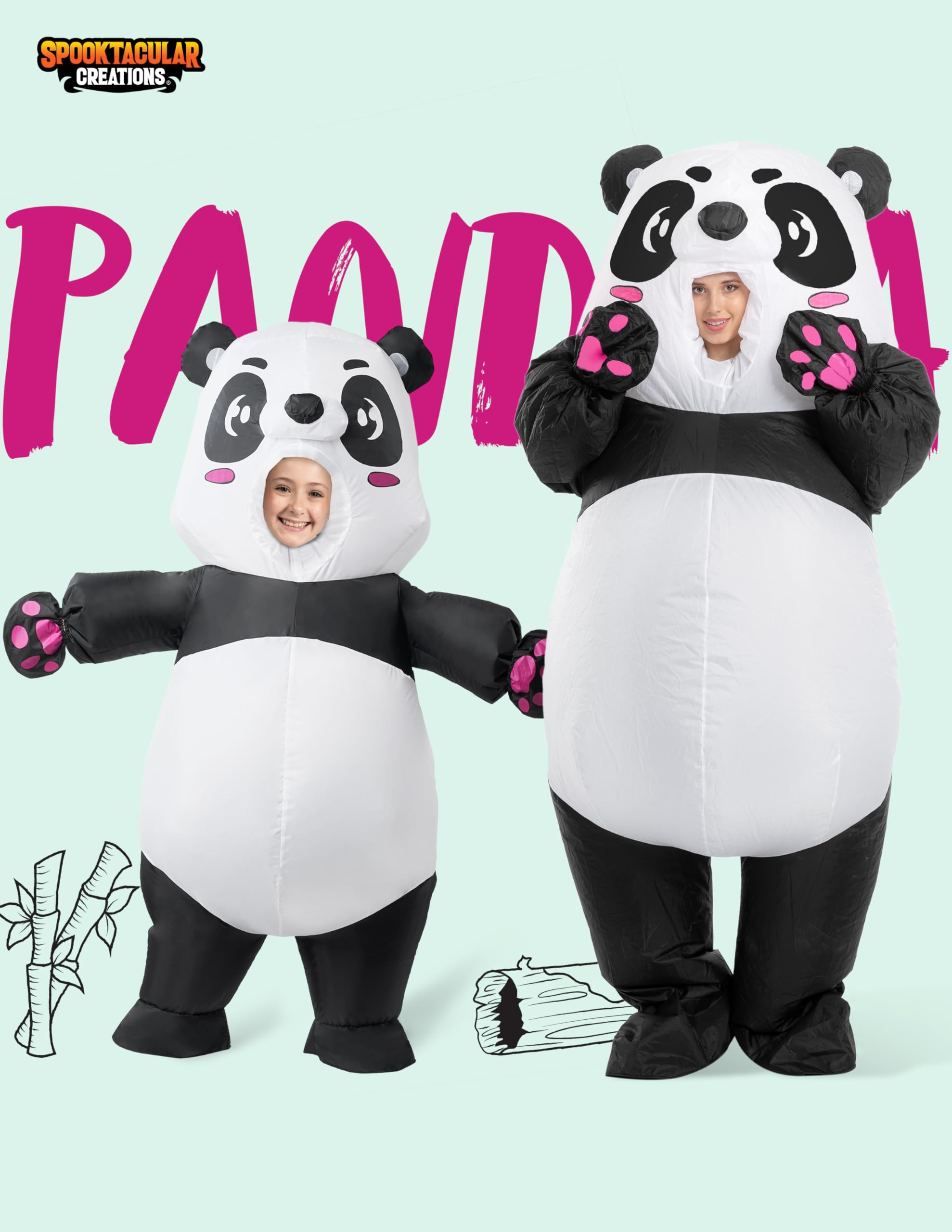 Spooktacular Creations Costume gonflable d'Halloween pour enfants, panda gonflable avec gants, pour soirées cosplay sur le thème d'Halloween