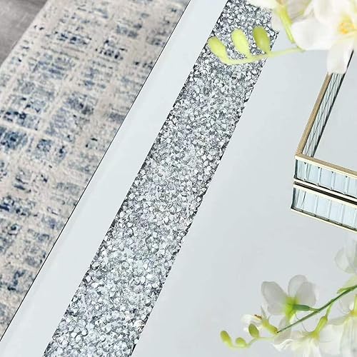 Miniatura 5 de LUMISOL Mesa de centro de cristal plateado, espejo de cristal de 2 capas, mesa de cóctel con marco de acero inoxidable, mesa de sofá plateada para