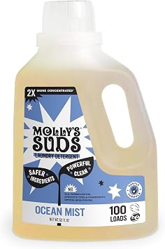 Mollys Suds Liquid Laundry Detergent | Clean Laundry Detergent Soap for Sensitive Skin | 2x Concentrated, High Efficiency HE | Ocean Mist - 100 Loads