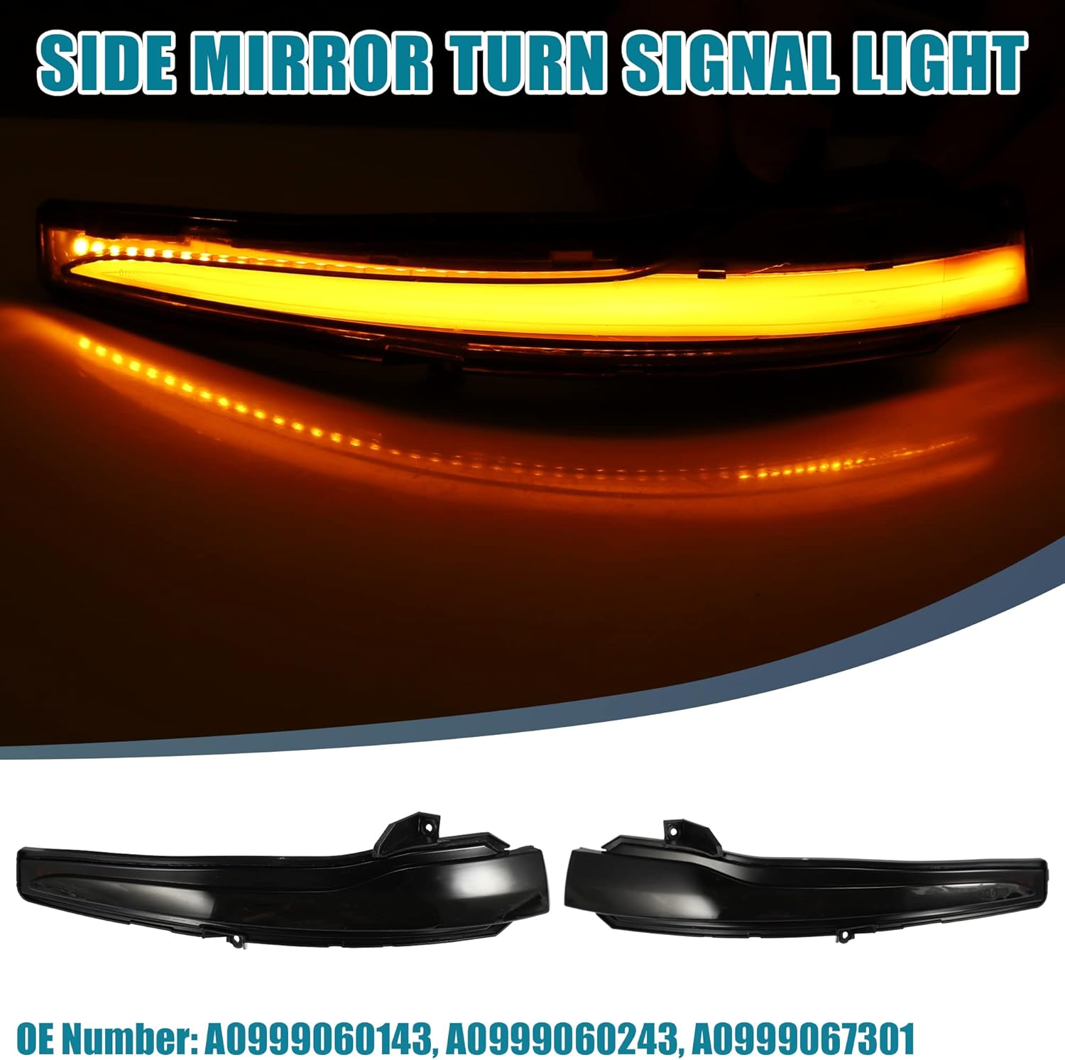 LED Side Mirror Turn Signal Light Clearance Lamp Door Rearview Wing Mirror Blinker A0999060143 for Mercedes Benz C Class E Class Yellow LED Black Lens 1 Pair