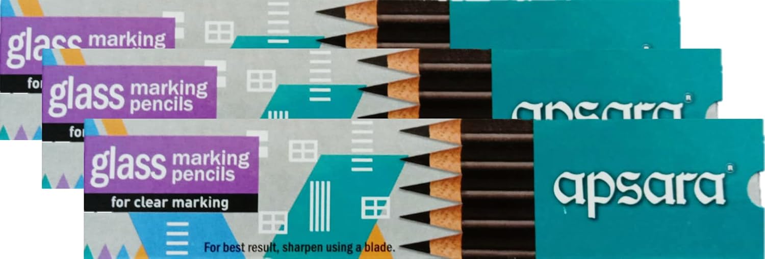 Apsara Glass Marking Pencils Black 10Pcs (Pack Of 3) Humarabazar