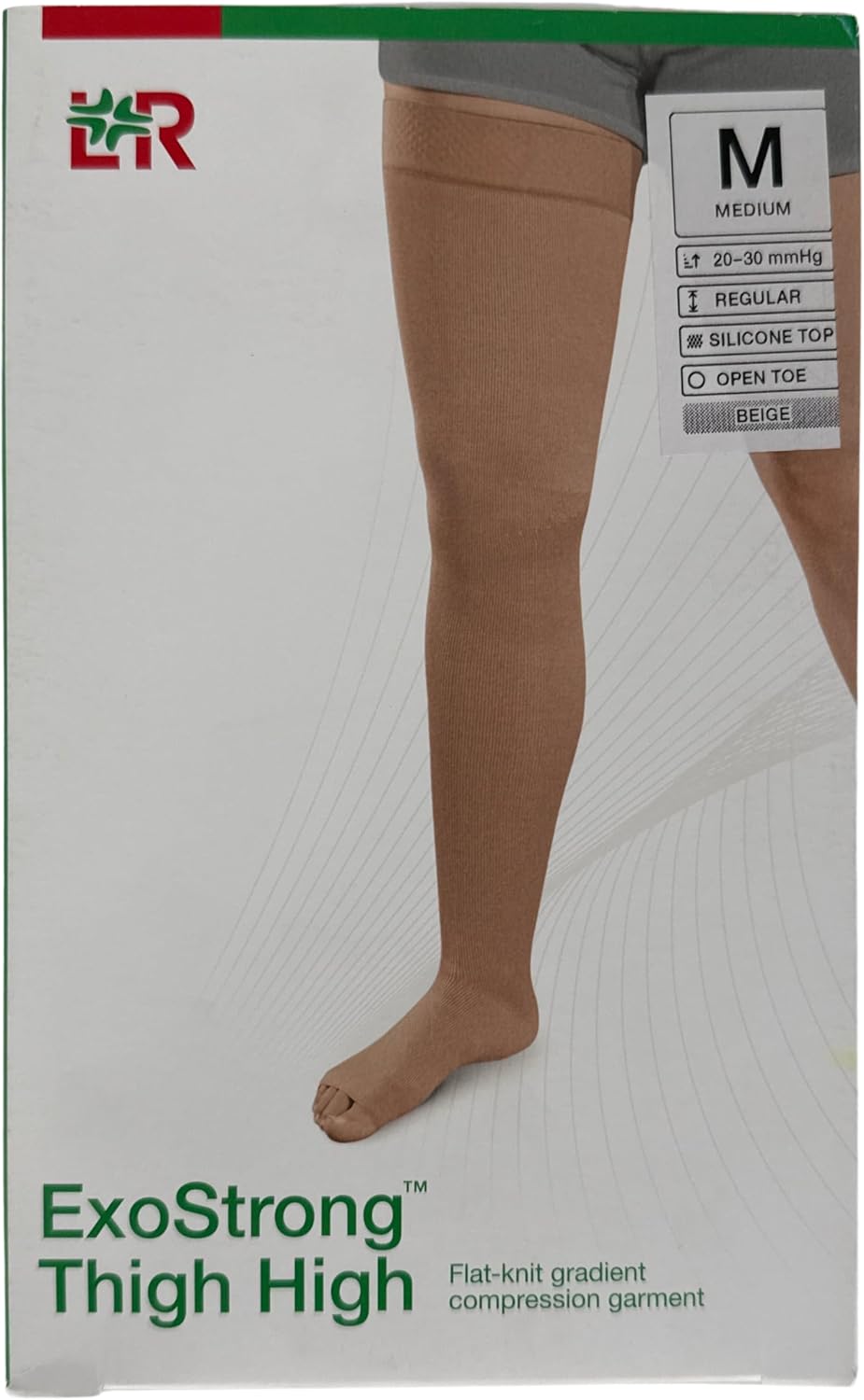 Exo Strong Compression Stocking Thigh High M Average Beige 20-30 Open Toe Silicone