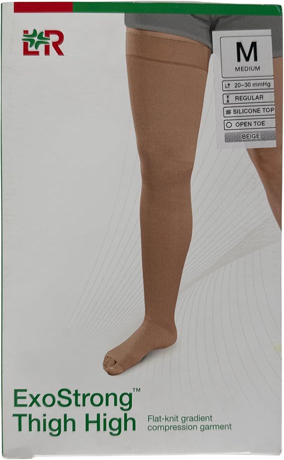 Exo Strong Compression Stocking Thigh High M Average Beige 20-30 Open Toe Silicone