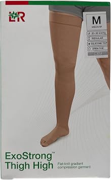 Exo Strong Compression Stocking Thigh High M Average Beige 20-30 Open Toe Silicone