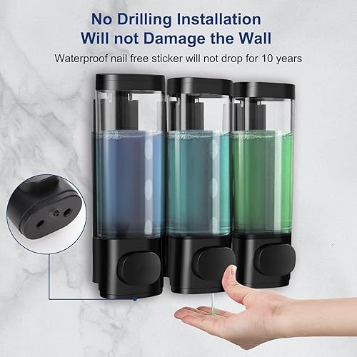 Miniatura 9 de 6pcs Shampoo and Conditioner Dispenser No Drill Shower soap Dispenser Wall Mounted 3 Chamber for Bathroom, Kitchen,Hotel Pumps are Easy to use No