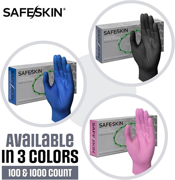 SAFESKIN Ultralight Disposable Nitrile Gloves - 2.0 Mil - Powder Free, Latex Free, All Purpose, Food Prep, Cooking, Cleaning