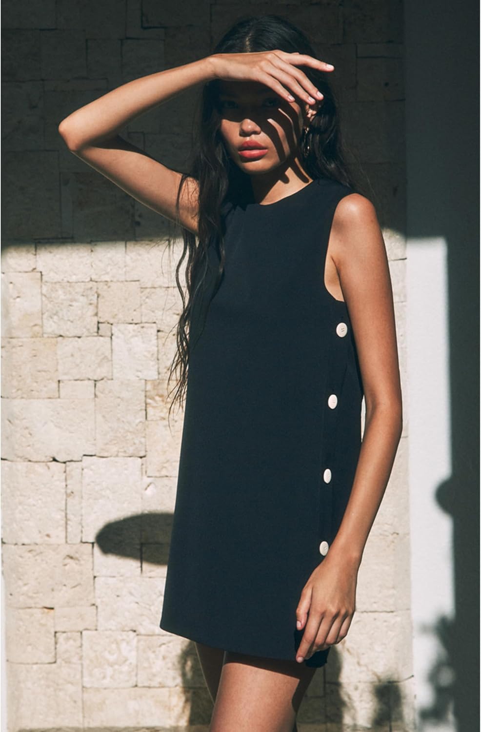 Dqbeng Women's Casual Mini Shift Dress Tunic A-Line Sleeveless Buttoned Summer Dresses with Back Zipper - Image 3