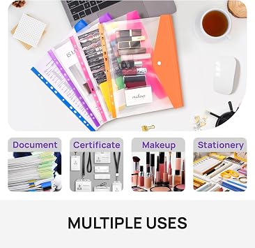 A4 Plastic Wallets, 12 Pcs, Horizontal Opening Design, 6 Colours