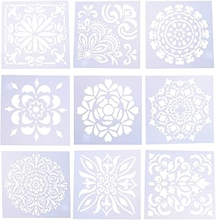 9 peças de estênceis de desenho de mandala, moldes sortidos, estênceis de mandala, plástico reutilizável, ferramentas de pintura de artesanato para piso, parede, azulejo, madeira, móveis, pintura de arte