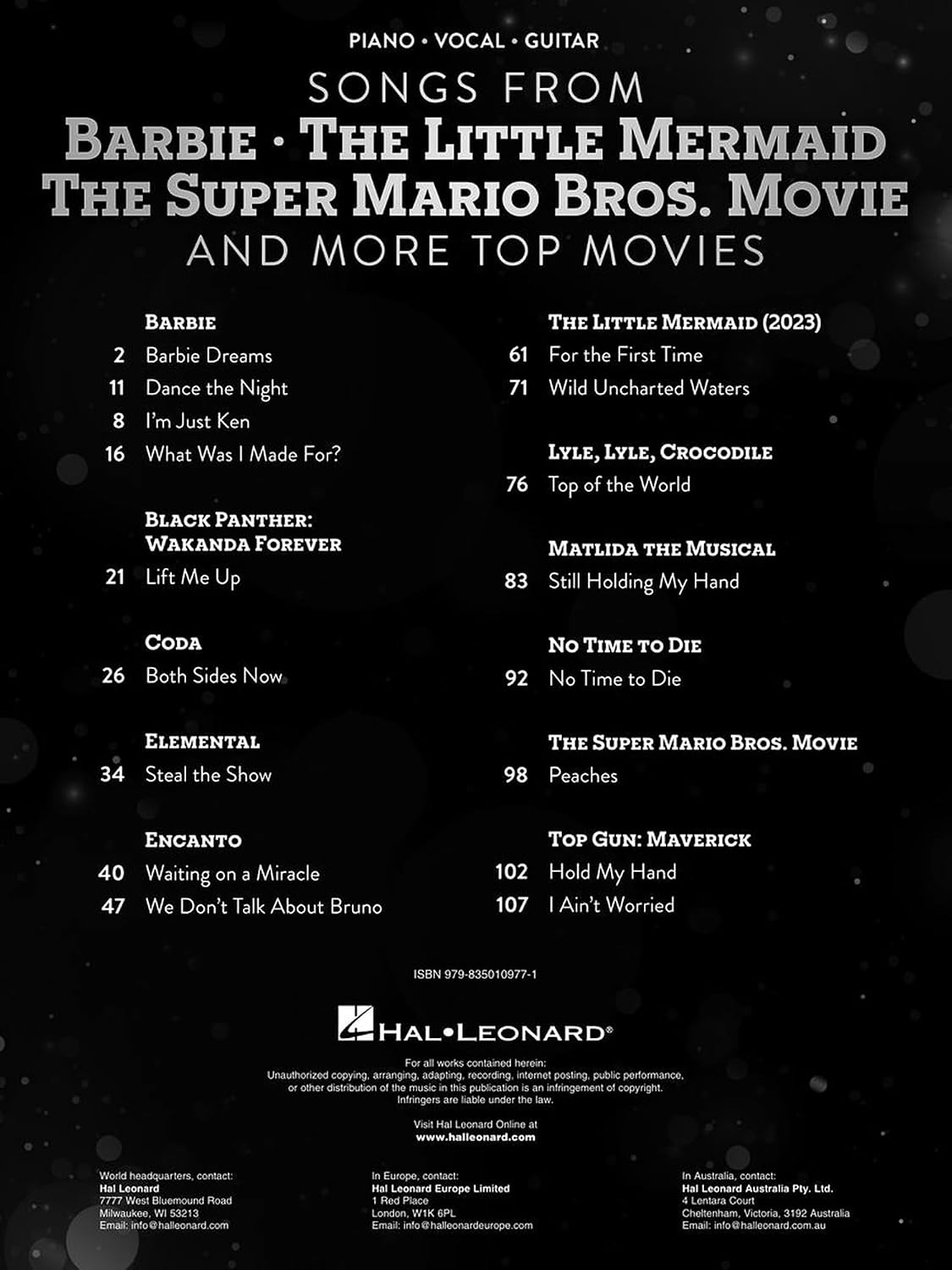 Songs from Barbie, The Little Mermaid, The Super Mario Bros. Movie, and More Top Movies - Piano/Vocal/Guitar Arrangements
