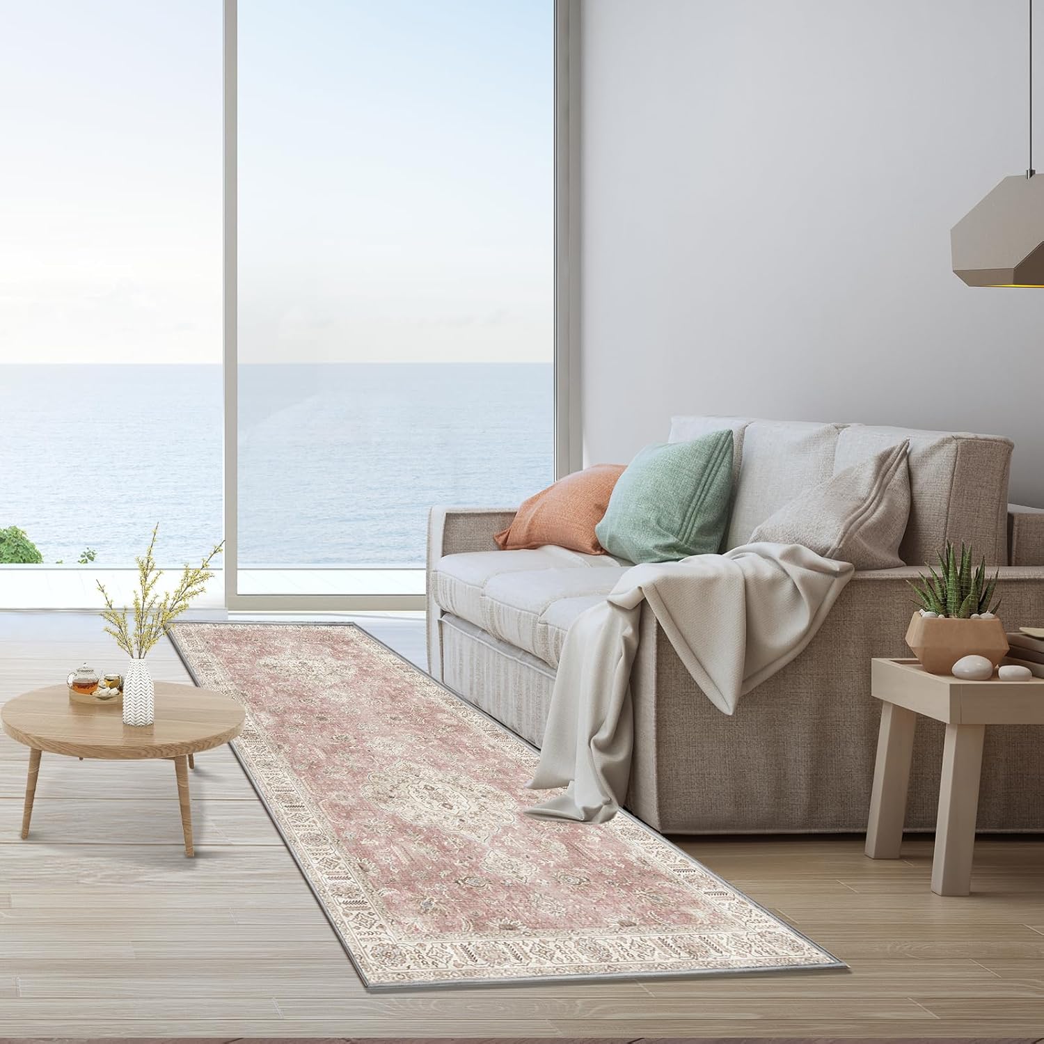 Washable Runner Rugs for Entrance 2x6 Non-Slip Hallway Runner Rugs Vintage Runners for Bedside Pink