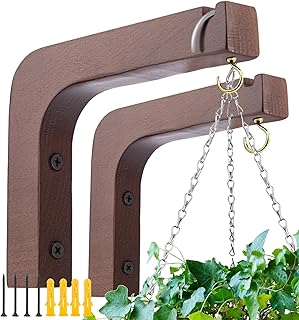 Oradrem 2 Pack Wooden Wall Hooks for Hanging Plants,Lanterns,Flower Bracket,Wind Chimes,Bird Feeders,Macrame Plant Hangers,5.9 inch Wooden Plant Hangers for Indoor Outdoor, Walnut Color