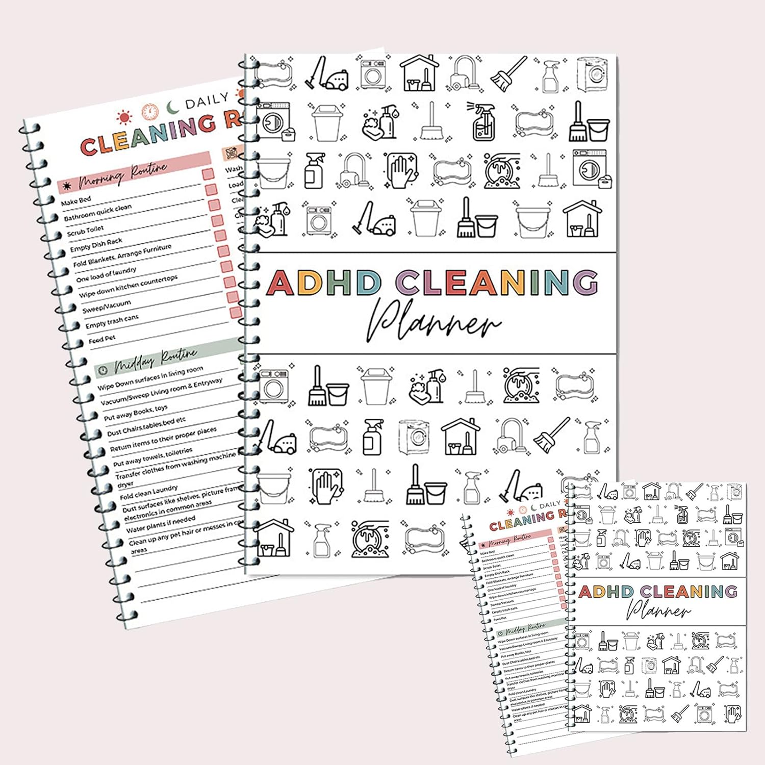 2 Pack ADHD Cleaning Planner Schedule and Checklist ADHD Cleaning and Organizing Planner Chore Chart for Adults Easily Simplifies Daily Cleaning for Adults (2PC)
