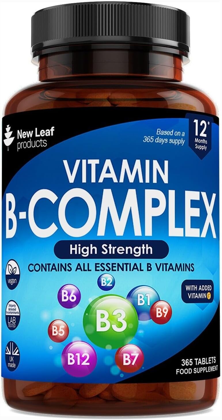 Vitamin B Complex High Strength - Full Year Value Supply - All 8 B Vitamins B1-B2-B3-B5-B6-B12, Biotin, Folic Acid with Vitamin C in Ultra Micro Tablet - Reduction of Tiredness - Made in The UK