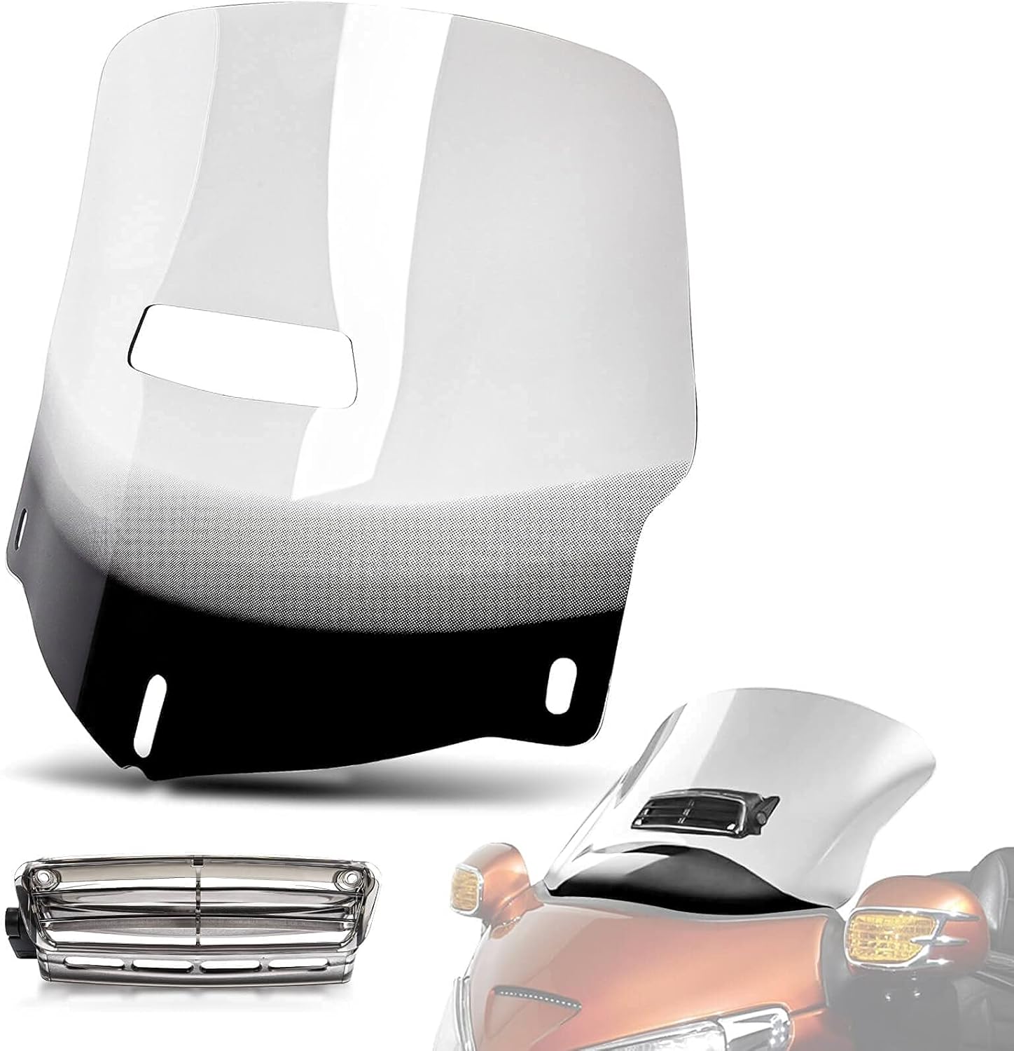 PSLER Motorcycle Windscreen Windshield with Air Vented for Goldwing GL1800 2001-2017 (Clean)