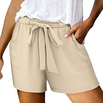 Beach Shorts for Women Trendy 2025 Casual Summer High Waisted Wide Leg Paperpag Shorts with Pockets