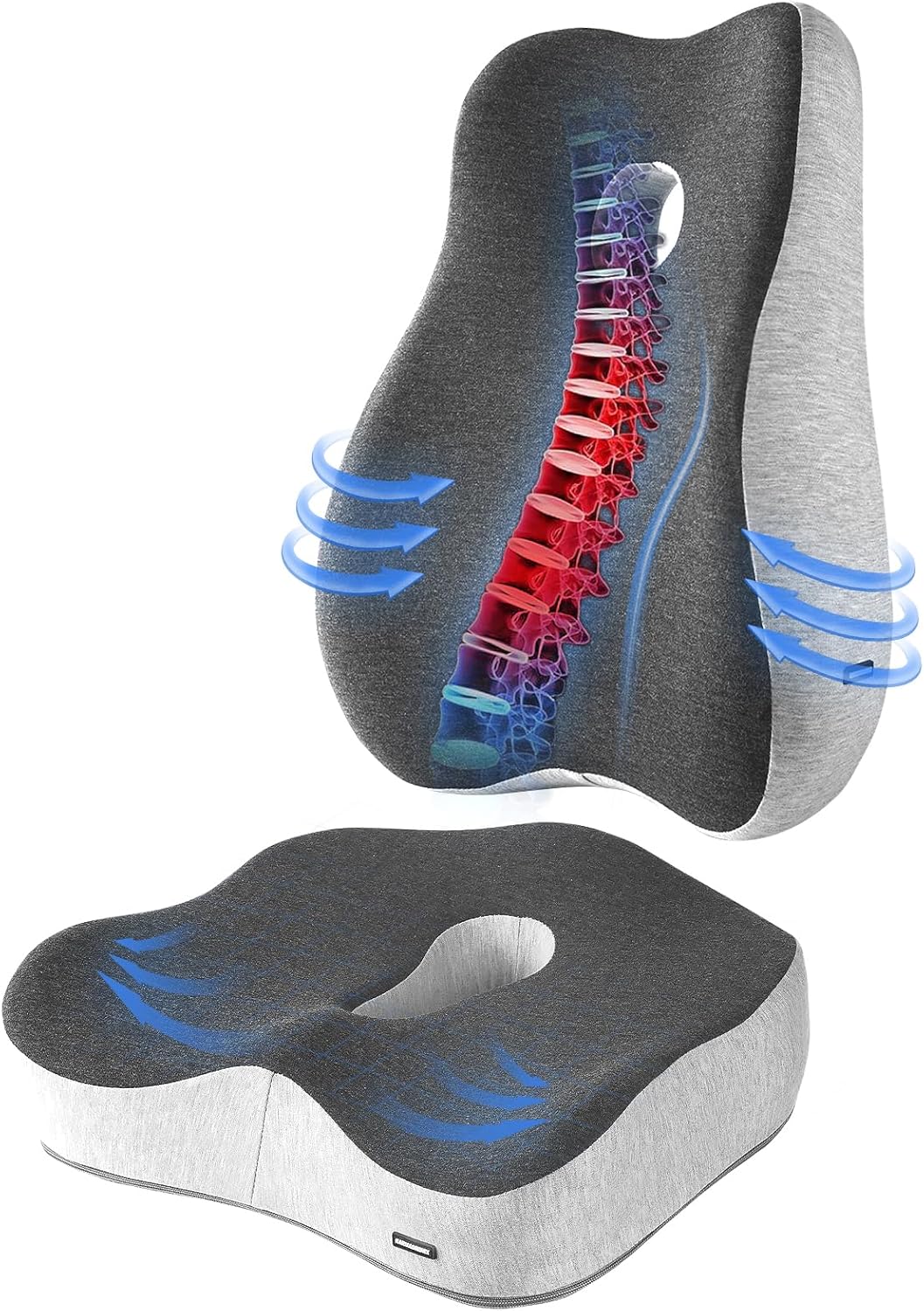 Seat Cushion & Lumbar Support Pillow Set for Office Chair, Back Pain, and Tailbone Discomfort with Lumbar Support Pillow and Seat Cushion - Perfect for Home, Office, and Gaming Chairs