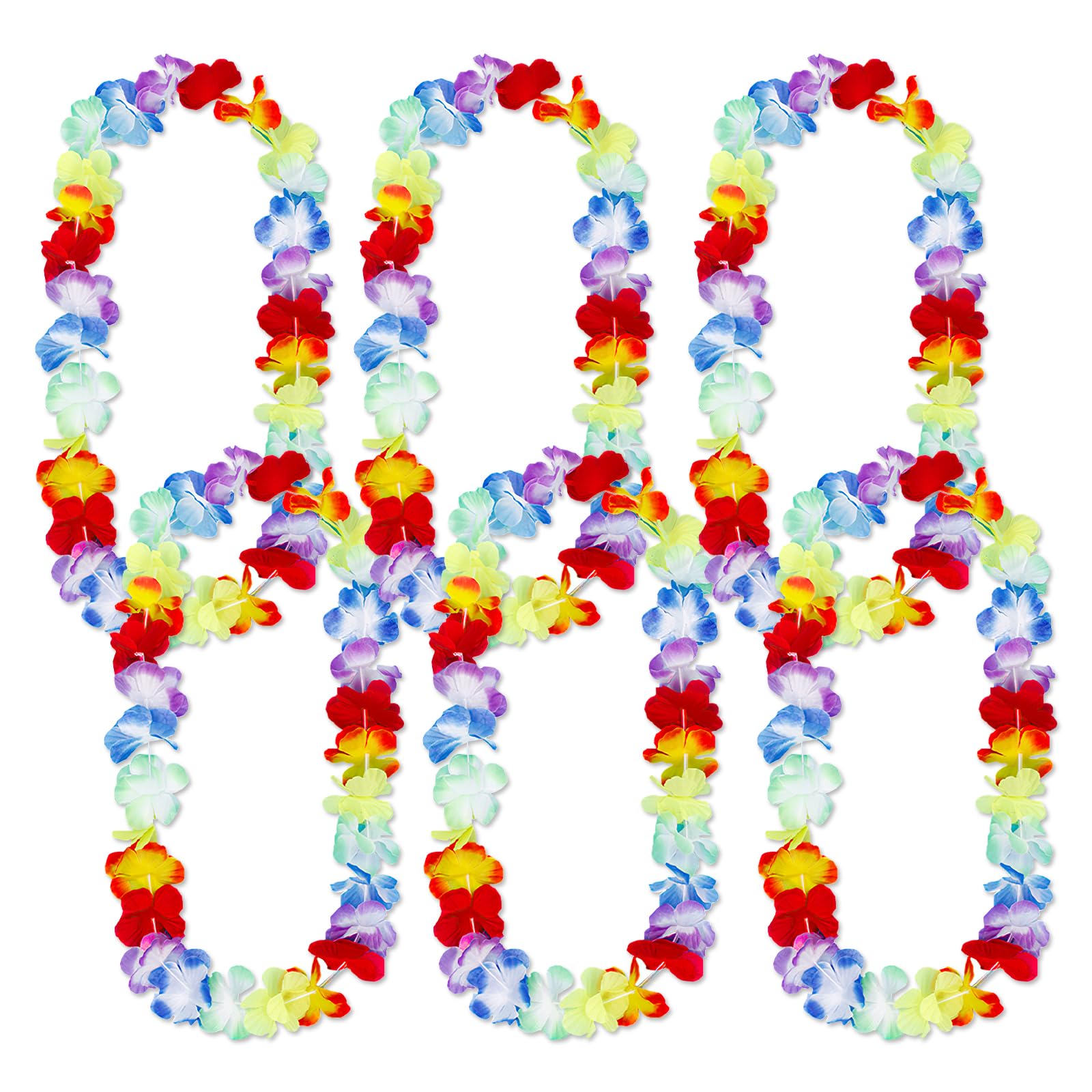 6 PCS Hawaiian Garlands, Hawaiian Leis Garlands Colorful Flower Necklaces, Flower Garland Necklace, Hawaii Party Decorations, Beach Garland Theme Party Supplies, Hawaii Theme Party Decor Accessories
