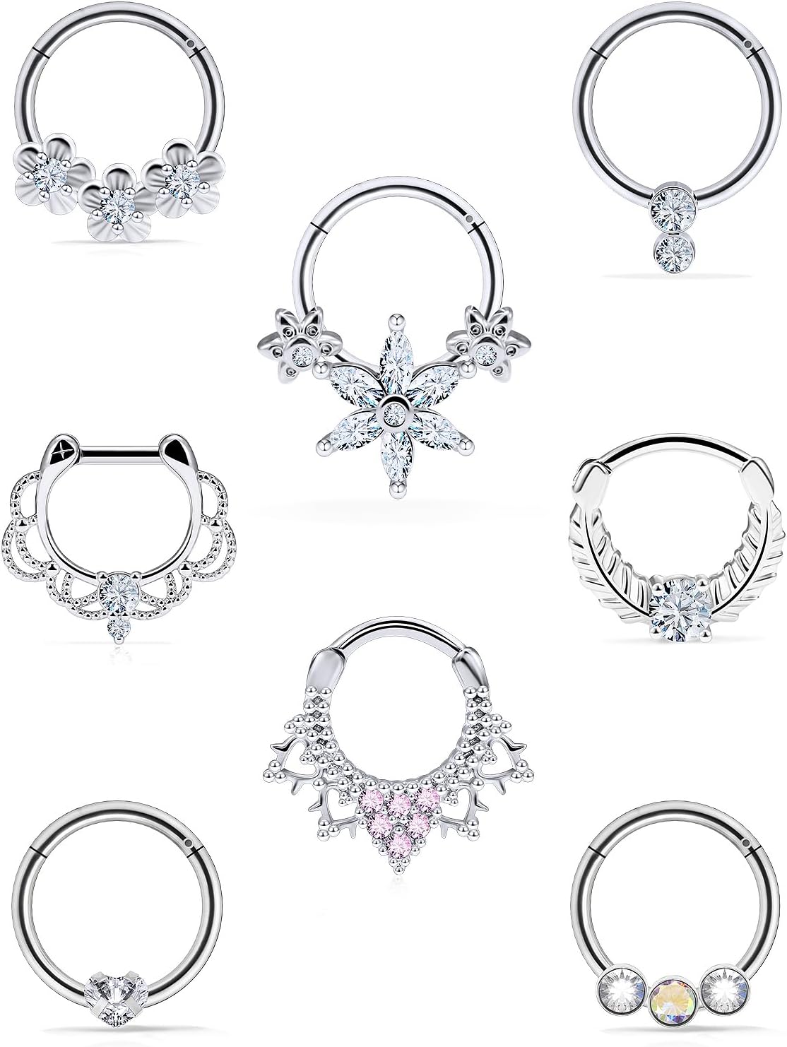 Septum Nose Rings Daith Earrings 16g Clicker Piercing Jewelry Hypoallergenic Multicolor Surgical Steel for Women Men