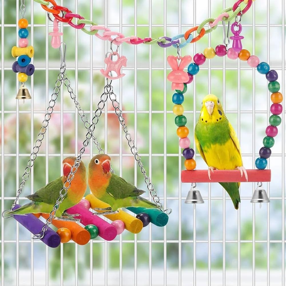 11 Piezas de Juguetes for pájaros for periquitos, Juguetes for periquitos, Juguetes interactivos for pájaros for un Tiempo de Juego entretenido, Accesorios for jaulas de pájaros