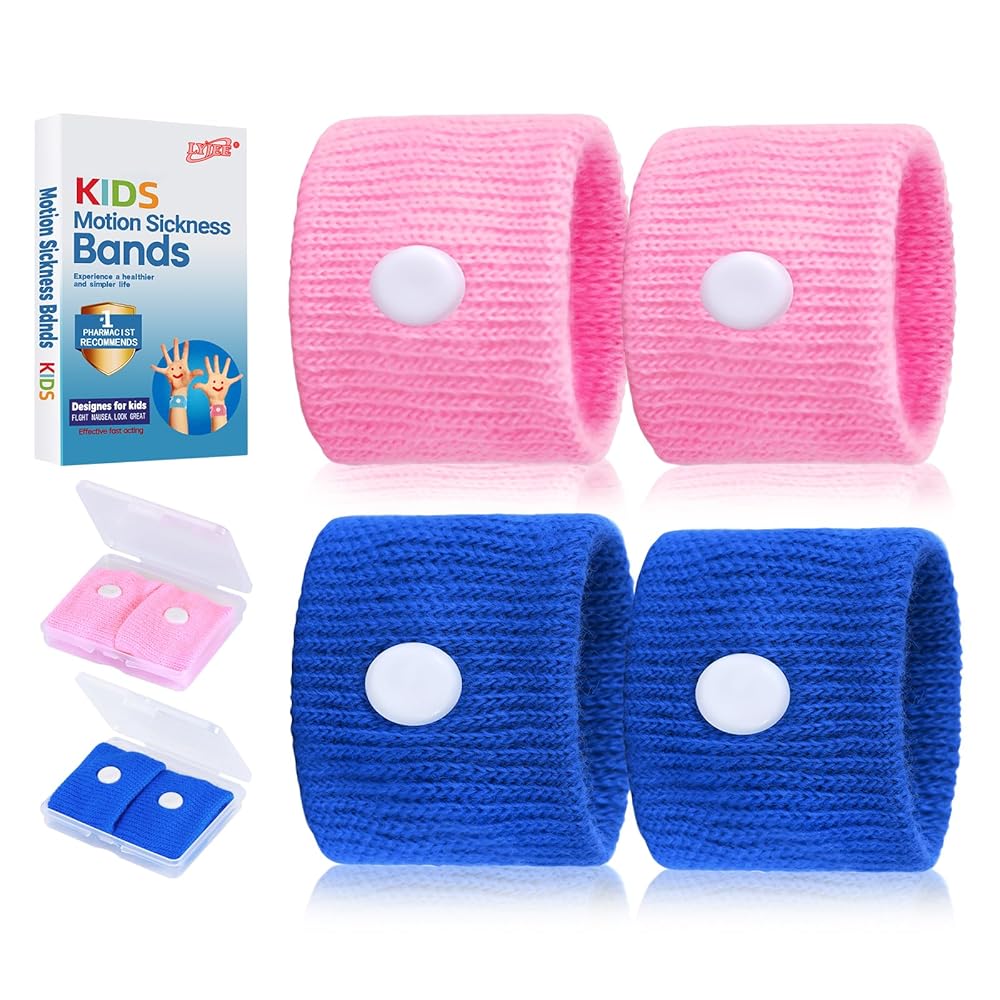 LYJEE Motion Sickness Bands for Kids, Travel Sickness Relief Wristbands, Anti-Nausea Wristbands for Car or Sea Sickness