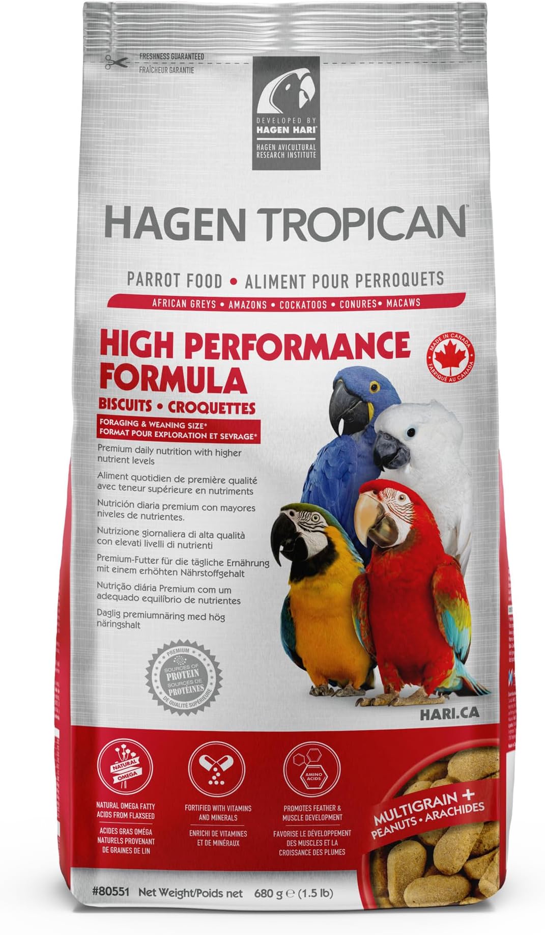 Tropican Parrot High Performance Biscuits, 680g, High‑Energy Complete Nutrition for Active Parrots