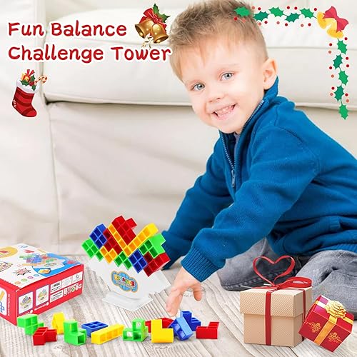 Miniatura 7 de Juego de 48 piezas de bloques de construcción apilables de Tetra Tower, juegos de mesa Tetris para niños a partir de 3 años y adultos, juguete