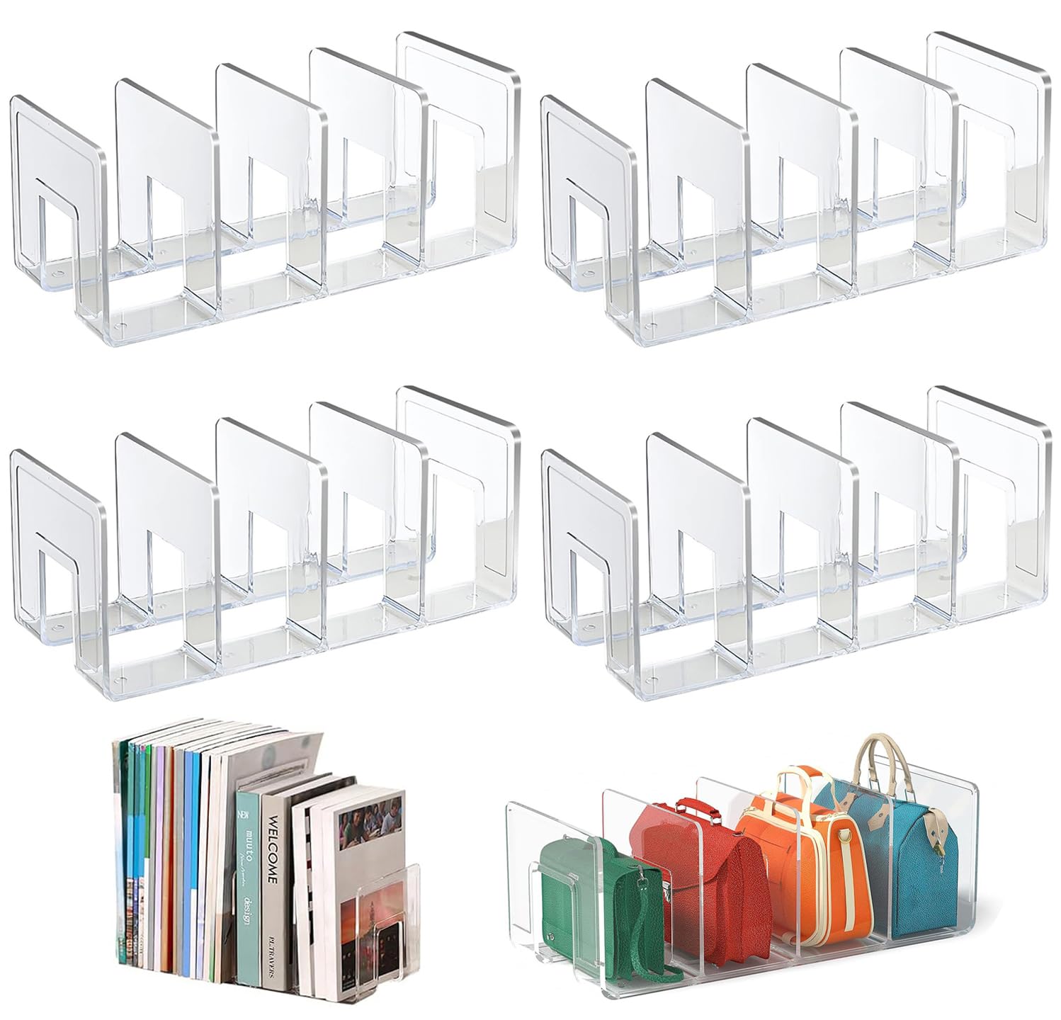 Organizador De Estante Transparente, 4pcs Separador De Armario, Bolsa De Almacenamiento (32x15x13cm)